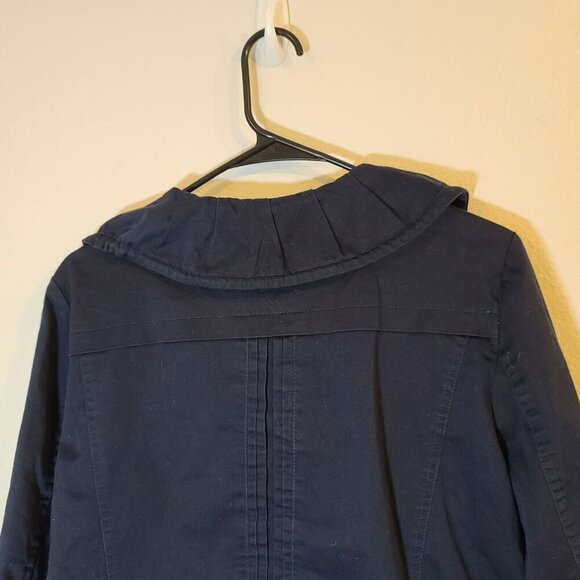 Sandro Sportswear 3/4 Sleeve Cinch Waist Cowl Neckline Cropped Jacket Navy Large - Picture 9 of 9